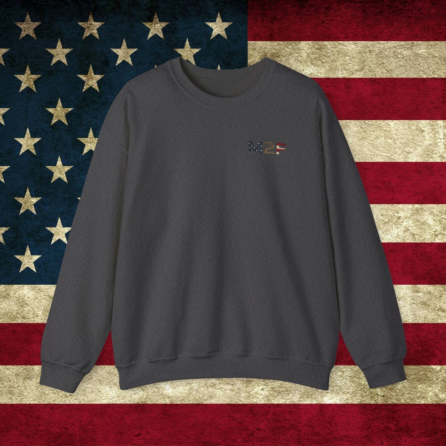 M2F American Flag Crewneck Sweatshirt — Vintage USA Patriotic Pullover
