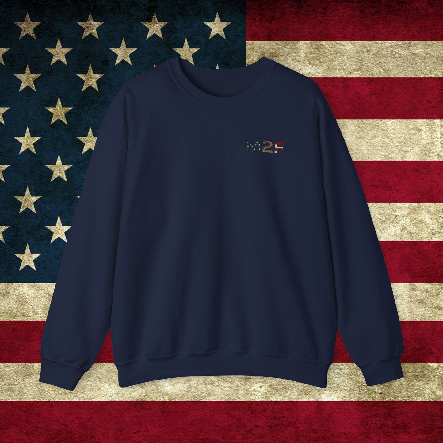 M2F American Flag Crewneck Sweatshirt — Vintage USA Patriotic Pullover